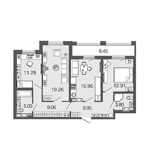 3-комнатная, 87.6 м² — ЖК ЖК Дом на набережной