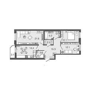 3-комнатная, 87.8 м² — ЖК ЖК Дом на набережной