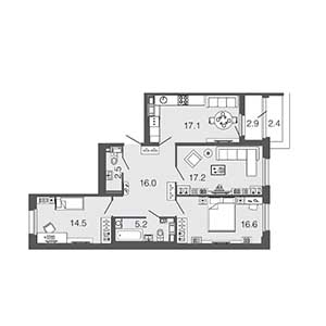 3-комнатная, 89.1 м² — ЖК ЖК Дом на набережной