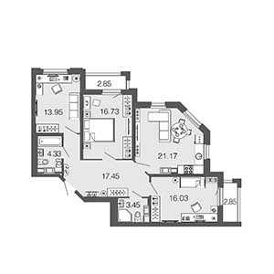 3-комнатная, 93.6 м² — ЖК ЖК Дом на набережной