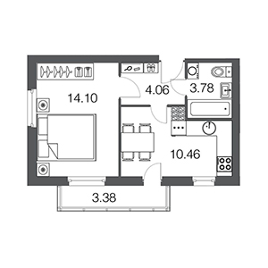 1-комнатная, 42.9 м² — ЖК ЖК ЭкоСити
