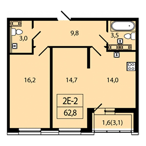 2-комнатная, 63.6 м² — ЖК ЖК Аист