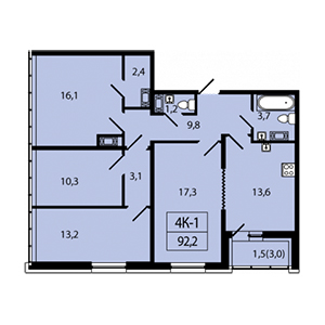 4-комнатная, 95.1 м² — ЖК ЖК Аист
