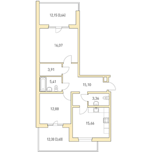 2-комнатная, 73.69 м² — ЖК ЖК Горки Парк
