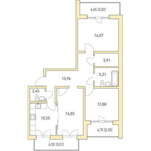 3-комнатная, 88.36 м² — ЖК ЖК Горки Парк