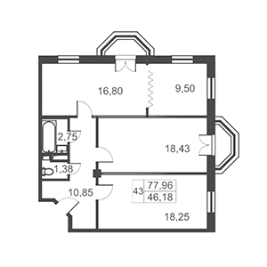 3-комнатная, 78.92 м² — ЖК ЖК Артхаус