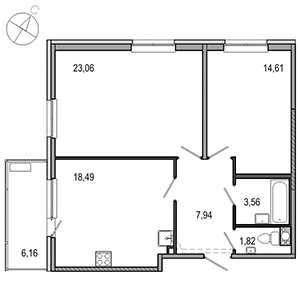 3-комнатная, 69.02 м² — ЖК ЖК ТАРМО