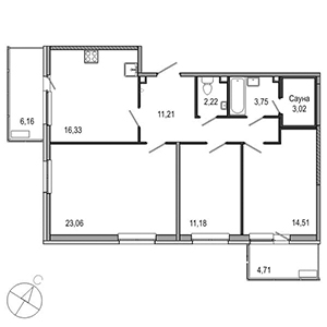 3-комнатная, 85.28 м² — ЖК ЖК ТАРМО