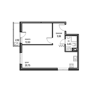 2-комнатная, 48.64 м² — ЖК ЖК Новоорловский