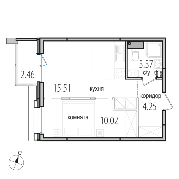 1-комнатная, 33.1 м² — ЖК ЖК Инкери