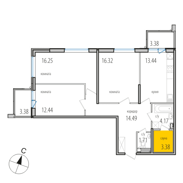 3-комнатная, 83 м² — ЖК ЖК Инкери
