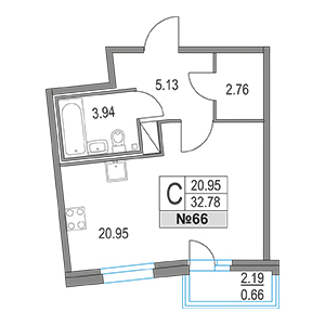 Студия, 32.78 м² — ЖК ЖК Приморский квартал