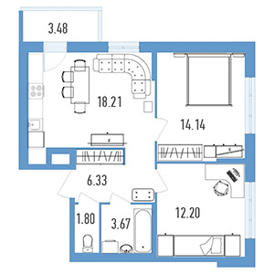 2-комнатная, 55.7 м² — ЖК ЖК Магеллан