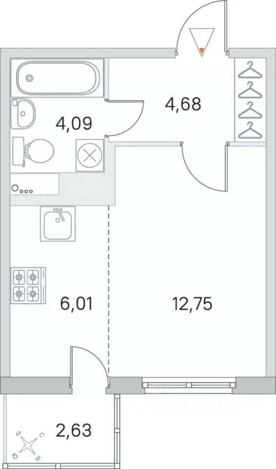 Студия, 28.32 м² — ЖК ЖК Ясно Янино