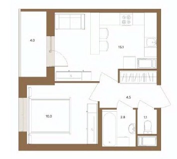 1-комнатная, 35.5 м² — ЖК ЖК Магеллан