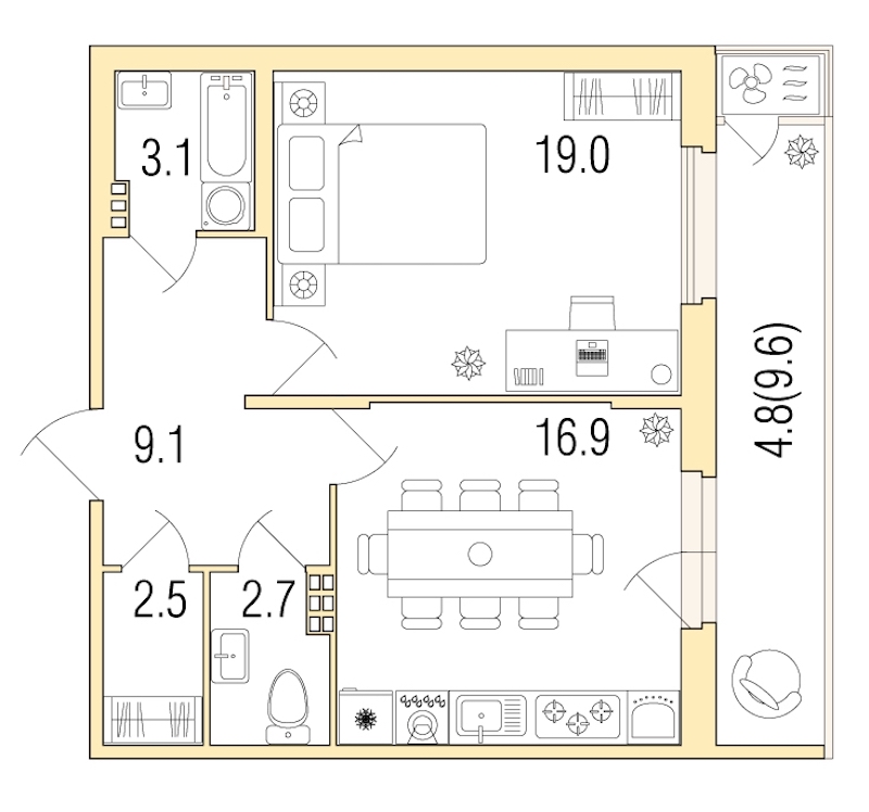 1-комнатная, 59 м² — ЖК ЖК Жемчужный берег