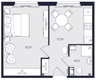 1-комнатная, 38 м² — ЖК ЖК «Апартаменты Интуит (IN2IT)»