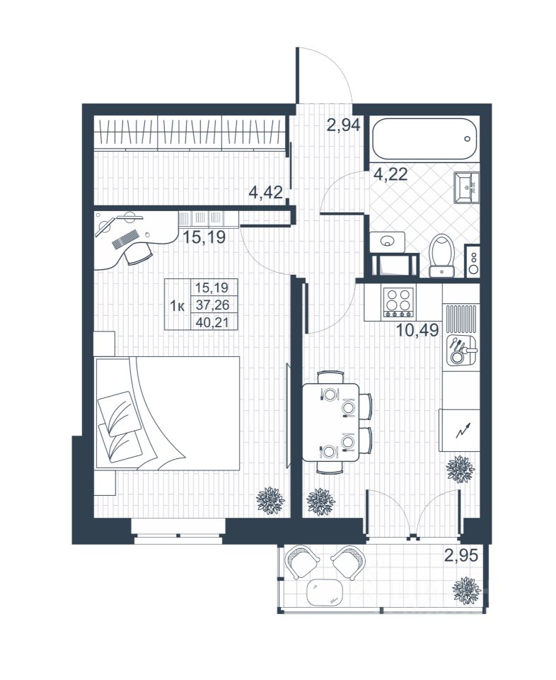 1-комнатная, 38.14 м² — ЖК ЖК Ново-Антропшино
