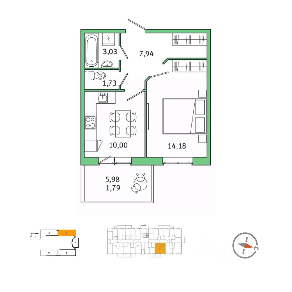 1-комнатная, 38.9 м² — ЖК ЖК Юттери