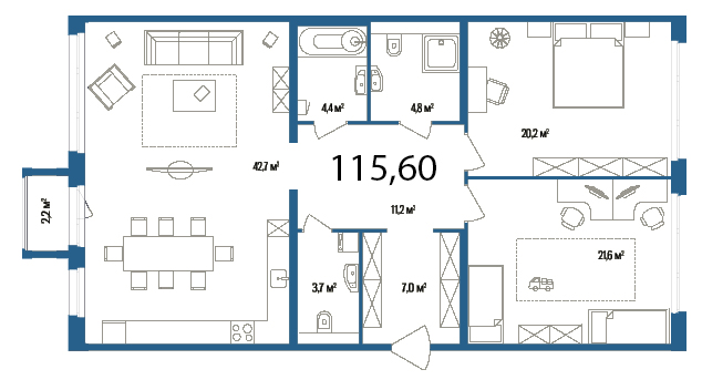 2-комнатная, 116 м² — ЖК Дом на улице Нижне-Каменская