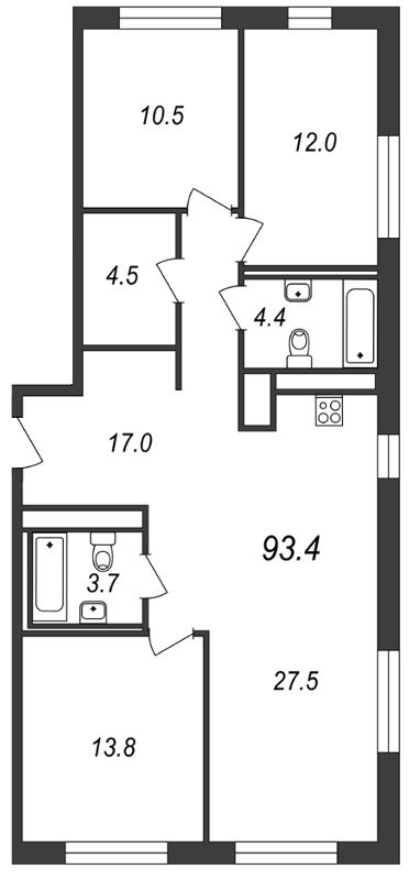3-комнатная, 93 м² — ЖК ЖК Коллонтай, 2