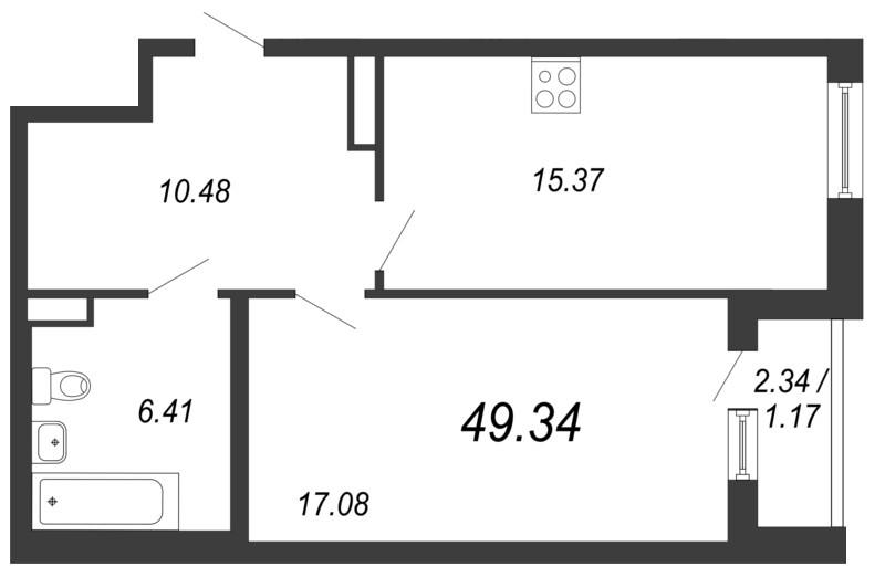 1-комнатная, 51 м² — ЖК ЖК Дом у Каретного