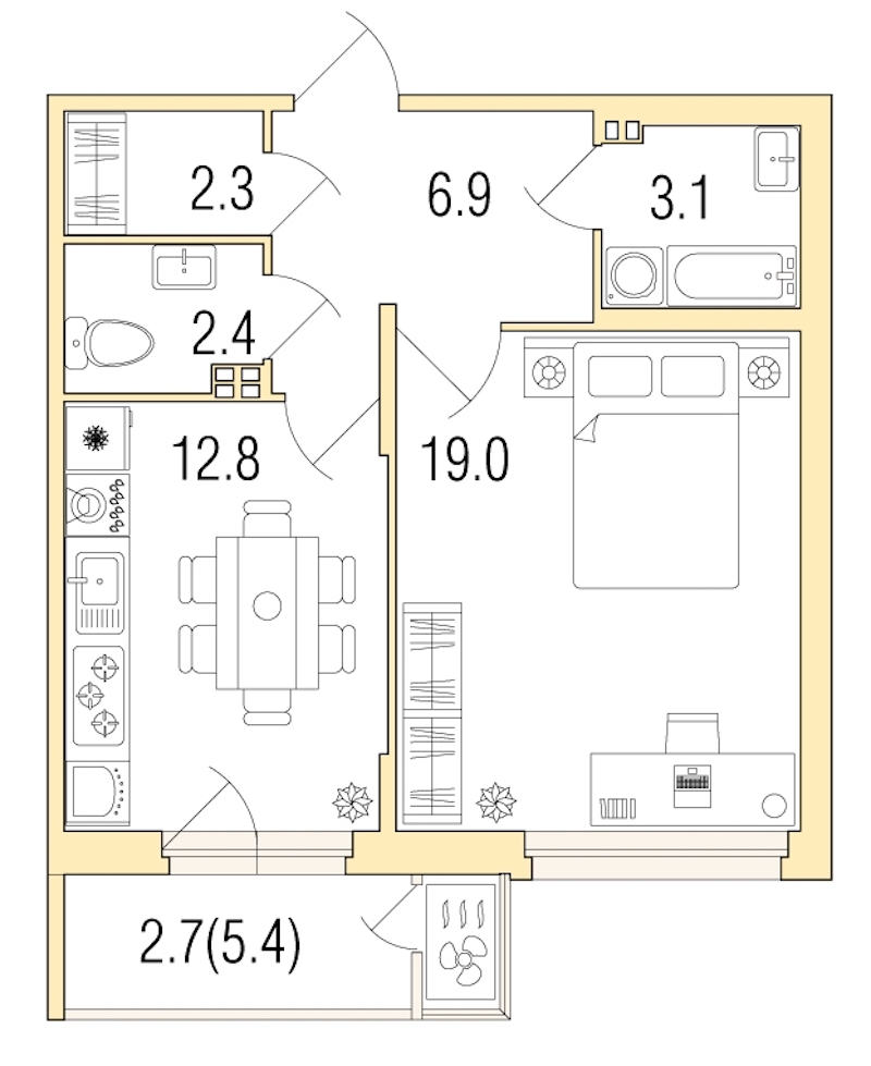 1-комнатная, 49 м² — ЖК ЖК Жемчужный берег