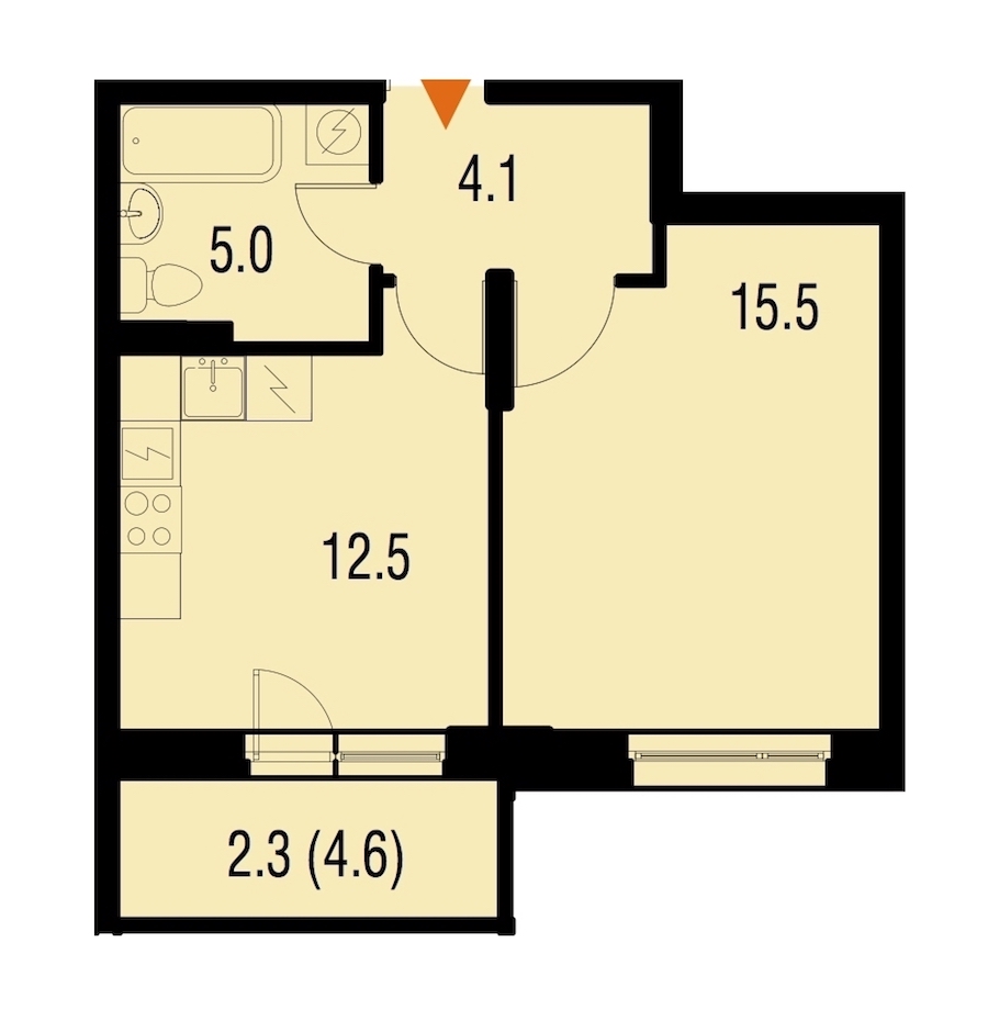 1-комнатная, 39 м² — ЖК ЖК Жемчужный Каскад
