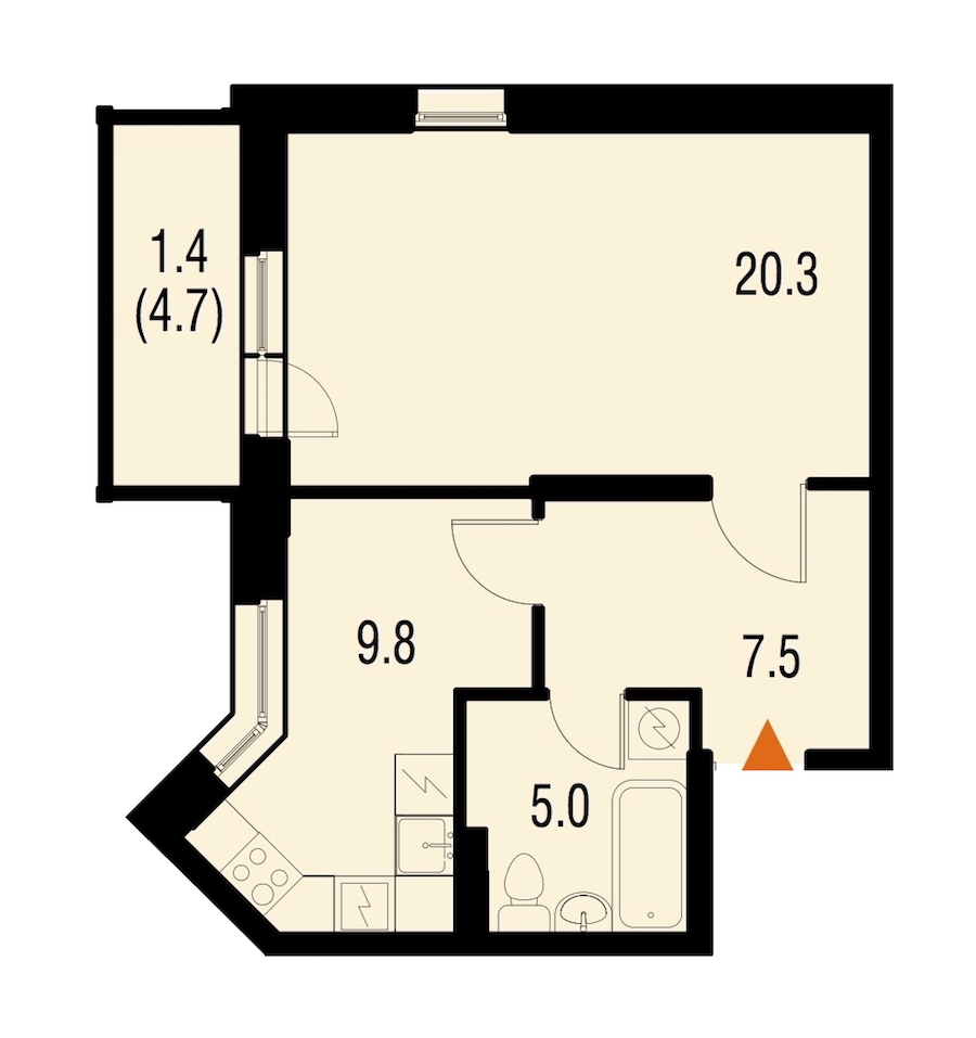 1-комнатная, 44 м² — ЖК ЖК Жемчужный Каскад