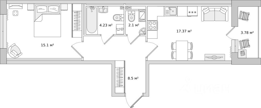 1-комнатная, 51.08 м² — ЖК ЖК Чёрная Речка