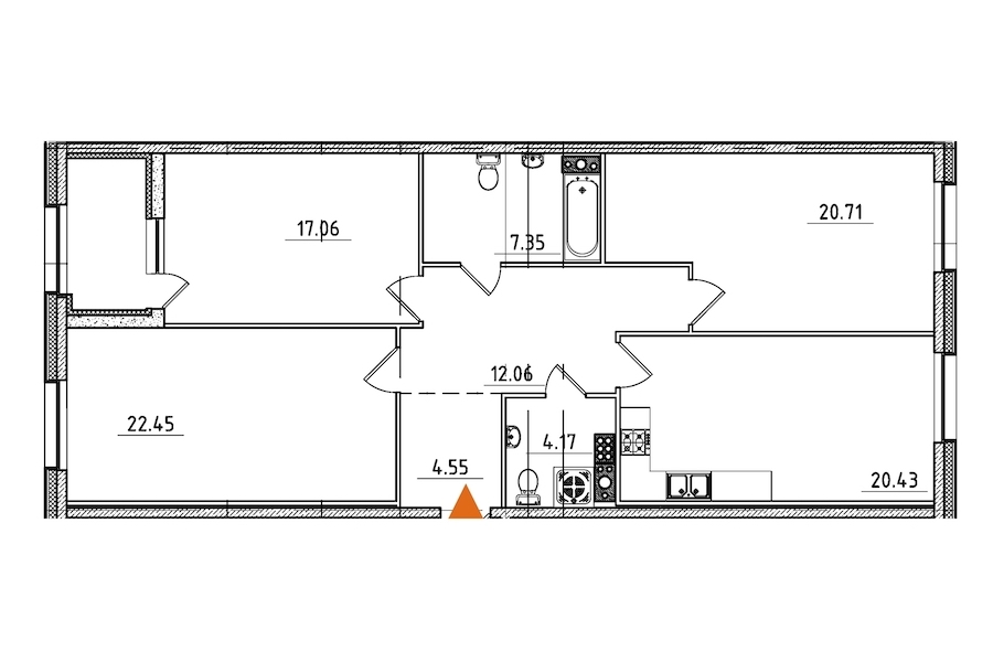 3-комнатная, 111 м² — ЖК ЖК Петровская доминанта