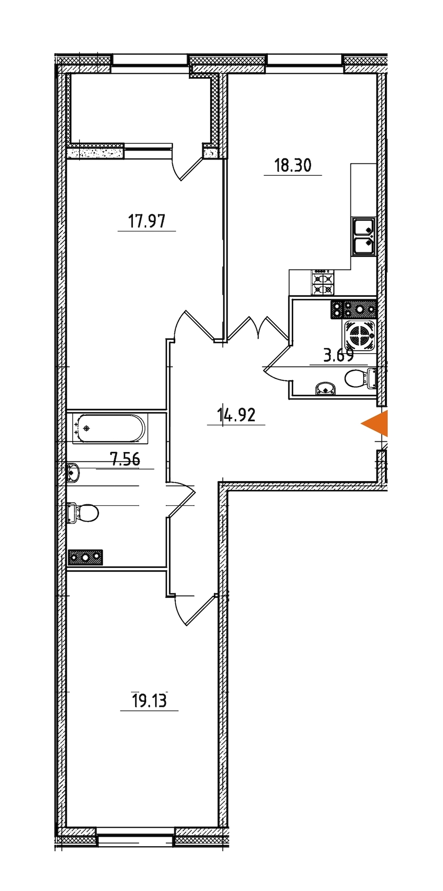 2-комнатная, 84 м² — ЖК ЖК Петровская доминанта