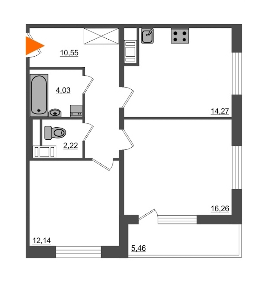 2-комнатная, 62 м² — ЖК ЖК Питер