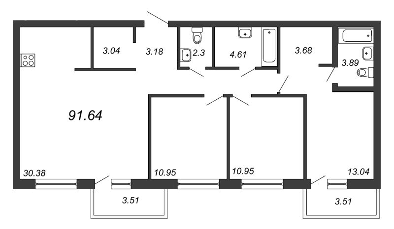 3-комнатная, 92 м² — ЖК ЖК Legenda Героев