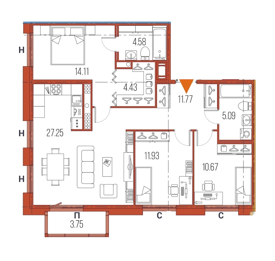 3-комнатная, 90 м² — ЖК ЖК Legenda Героев