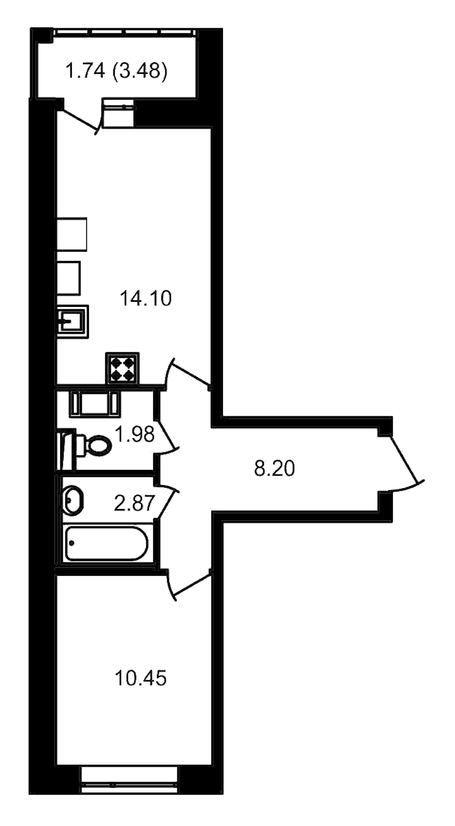 1-комнатная, 41 м² — ЖК ЖК Елизаровский