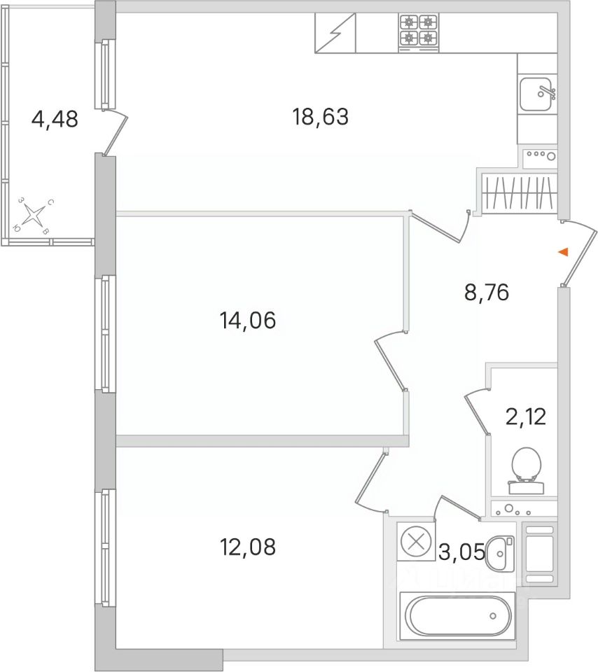 2-комнатная, 60.04 м² — ЖК ЖК Ясно Янино