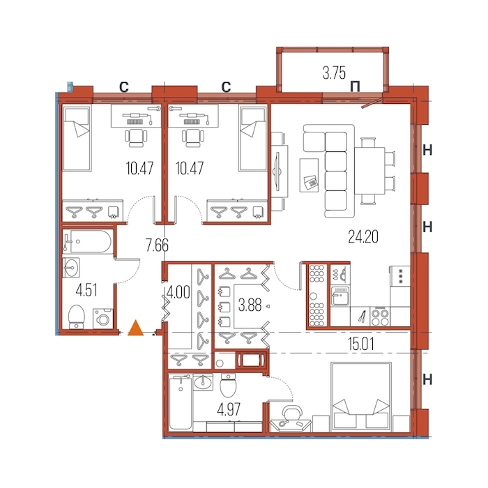 3-комнатная, 85 м² — ЖК ЖК Legenda Героев