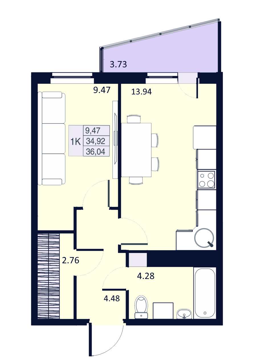 1-комнатная, 35 м² — ЖК ЖК Муринские высоты