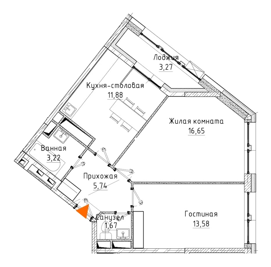 2-комнатная, 54 м² — ЖК ЖК Нью Тайм (New Time)