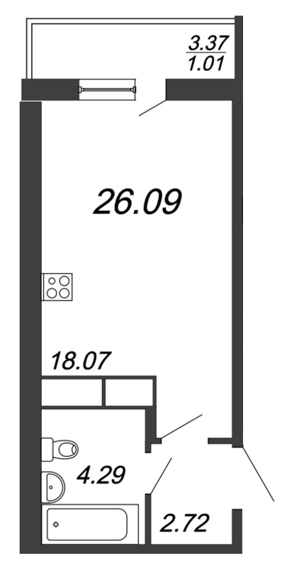 Студия, 26 м² — ЖК ЖК Yoga (Йога)