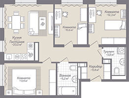 3-комнатная, 77 м² — ЖК ЖК Коллонтай, 2
