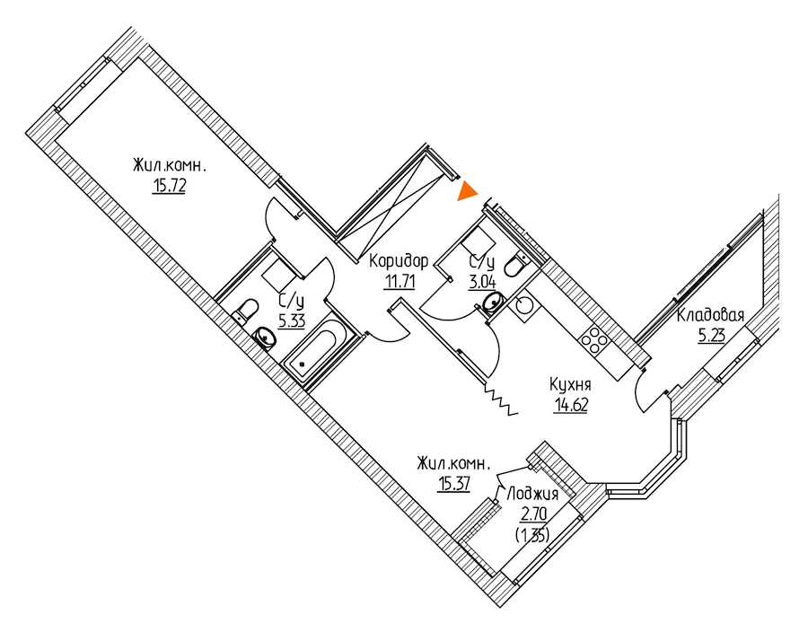 2-комнатная, 72 м² — ЖК ЖК Новое Купчино