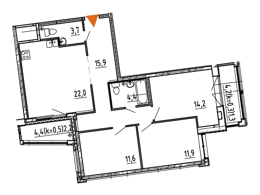 3-комнатная, 88 м² — ЖК ЖК Эталон на Неве