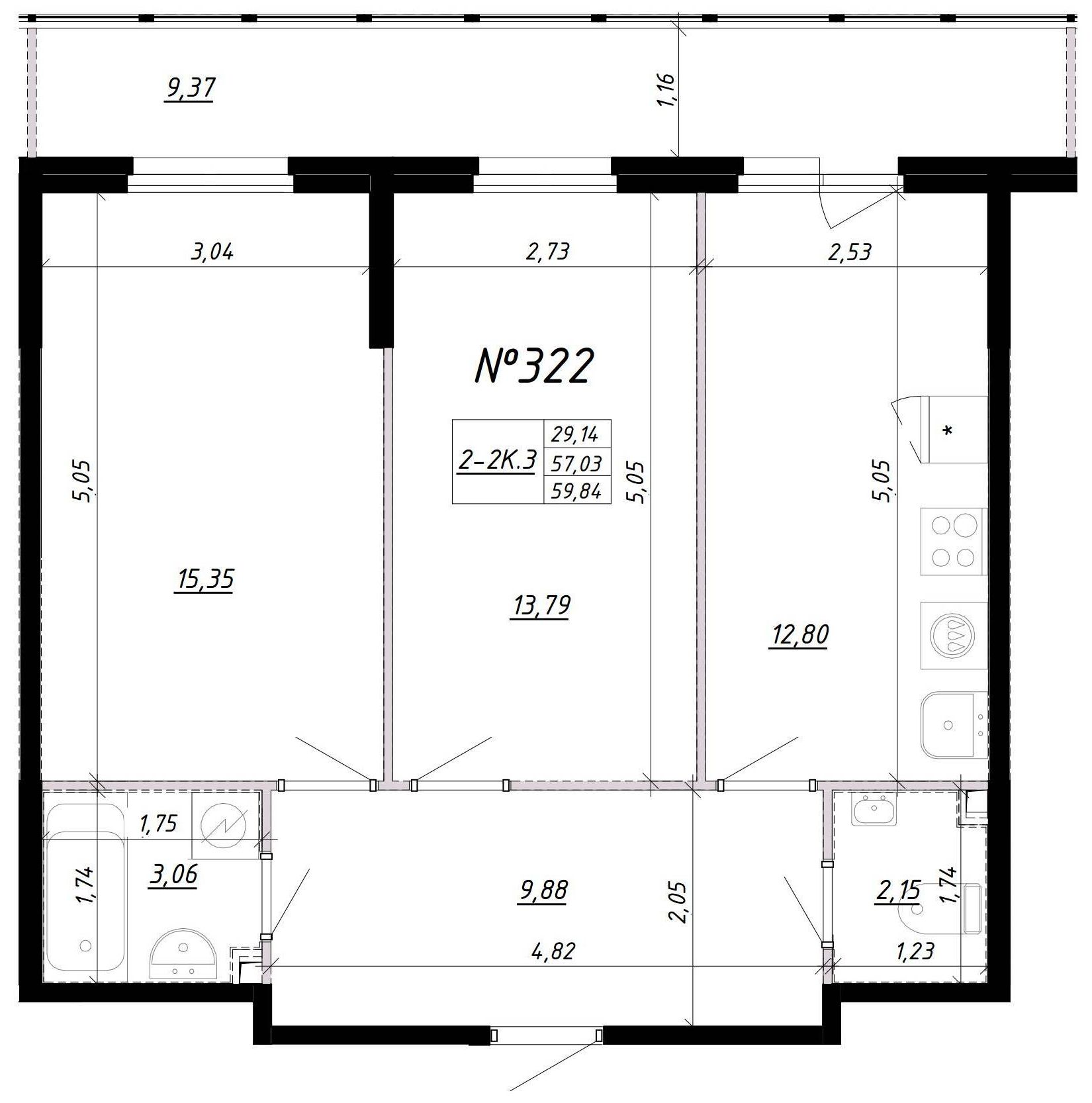2-комнатная, 63 м² — ЖК Ап-квартал Комендантский (Up-квартал Комендантский)