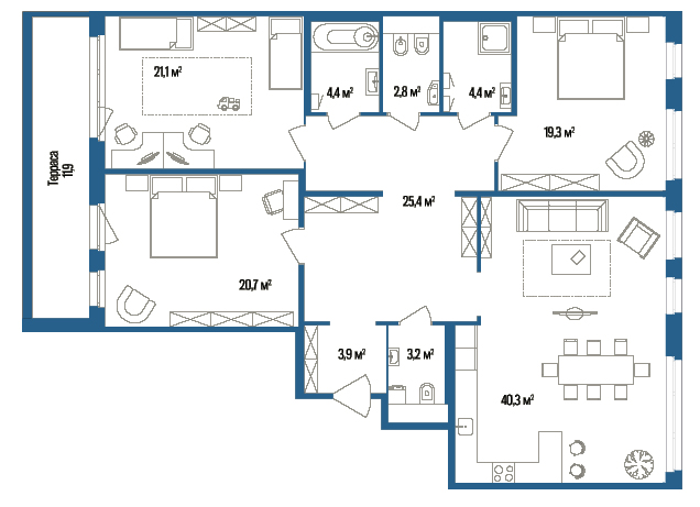 3-комнатная, 146 м² — ЖК Дом на улице Нижне-Каменская