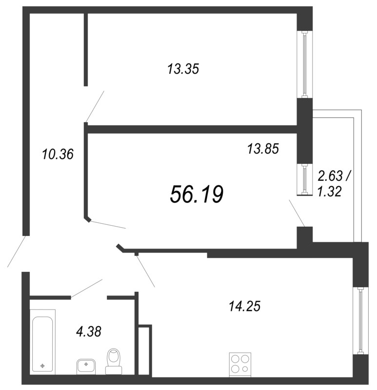 2-комнатная, 58 м² — ЖК ЖК Дом у Каретного