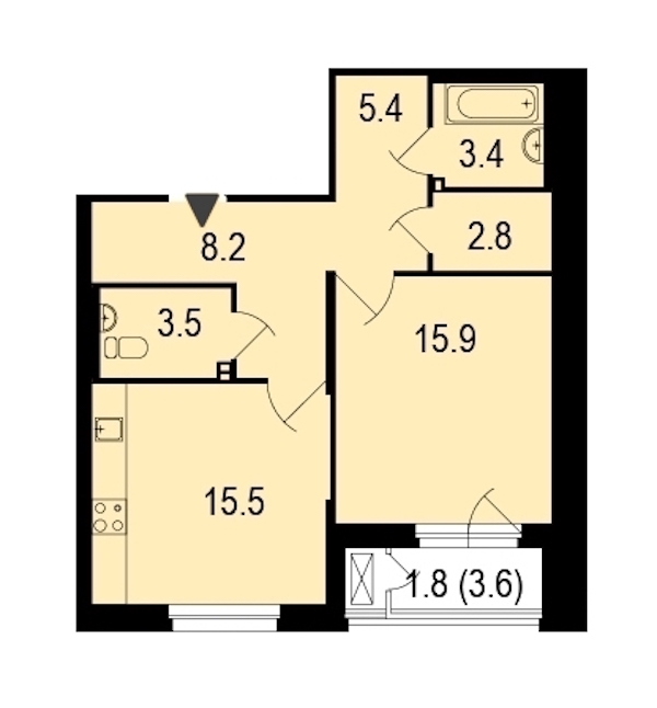1-комнатная, 57 м² — ЖК ЖК Жемчужный берег