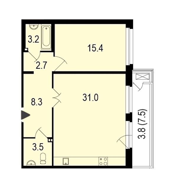 1-комнатная, 68 м² — ЖК ЖК Жемчужный берег