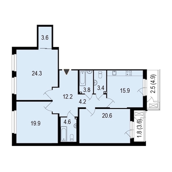 3-комнатная, 117 м² — ЖК ЖК Жемчужный берег